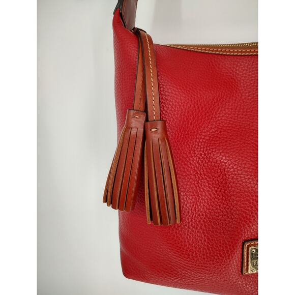 Dooney & Bourke Red Paige Sac Large Shoulder Bag Pebble Grain Leather Tassels - Picture 4 of 16